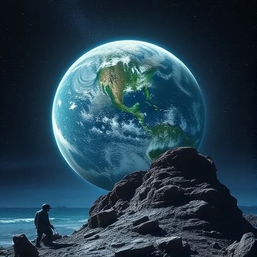 A sleek, minimalist alien exploration probe or research outpost, constructed from a dark, reflective material that subtly shimmers with a violet-gold iridescence. It rests on a barren, rust-colored alien desert terrain under a sky filled with multiple moons. The structure incorporates elegant, glowing energy conduits. Focus on advanced, non-aggressive technology, clean lines, and stark contrast with the alien environment. Style: Sci-fi minimalism, advanced industrial design, clean, sharp, high-tech.